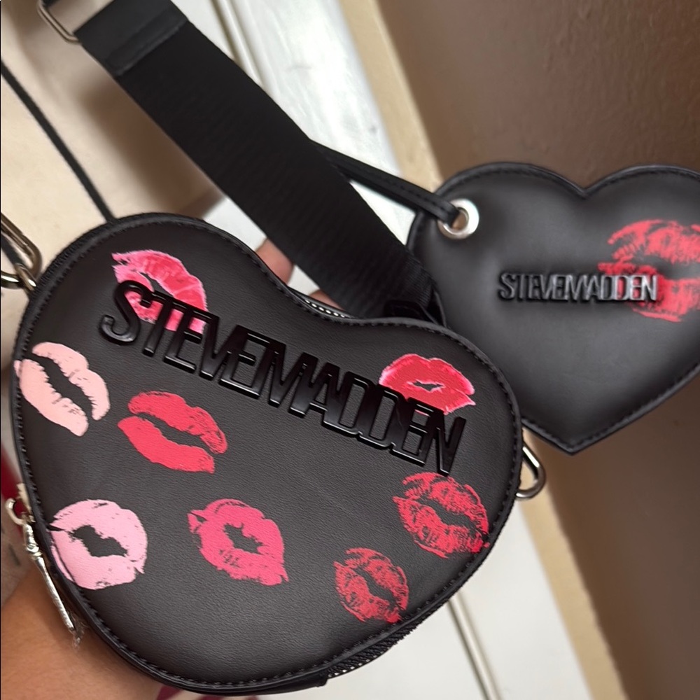 Steve Madden Black and Red Crossbody Bag with Lip Print